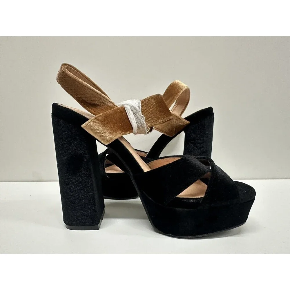 Annie Pinky women size US 6  black & brown textile  upper platform heel shoes